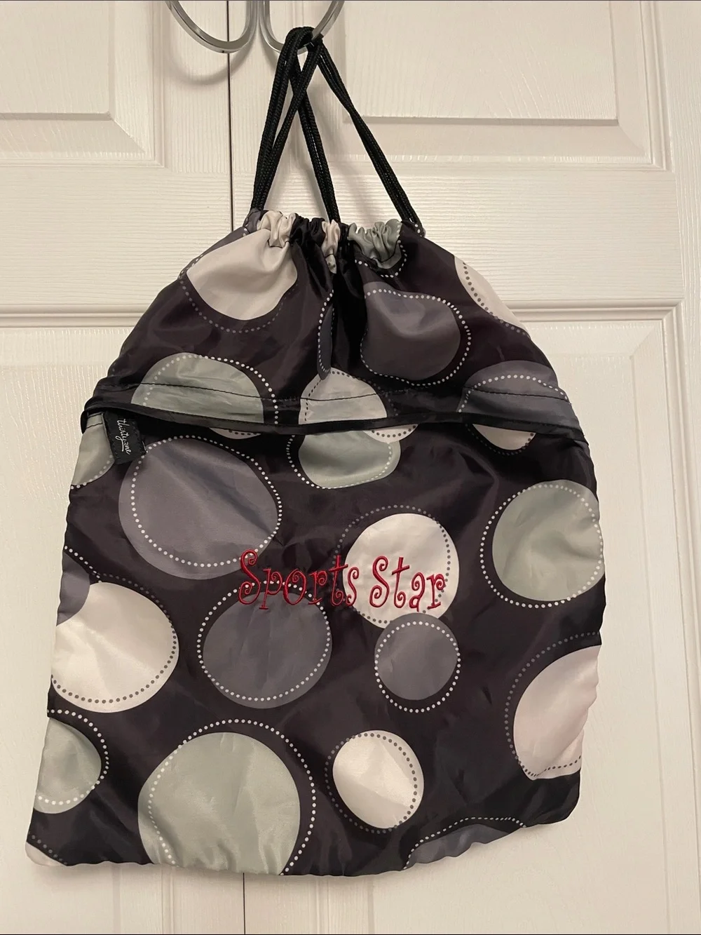 Thirty-One CINCH SAC SACK Drawstring Backpack Dot Pattern SPORTS STAR Embroider